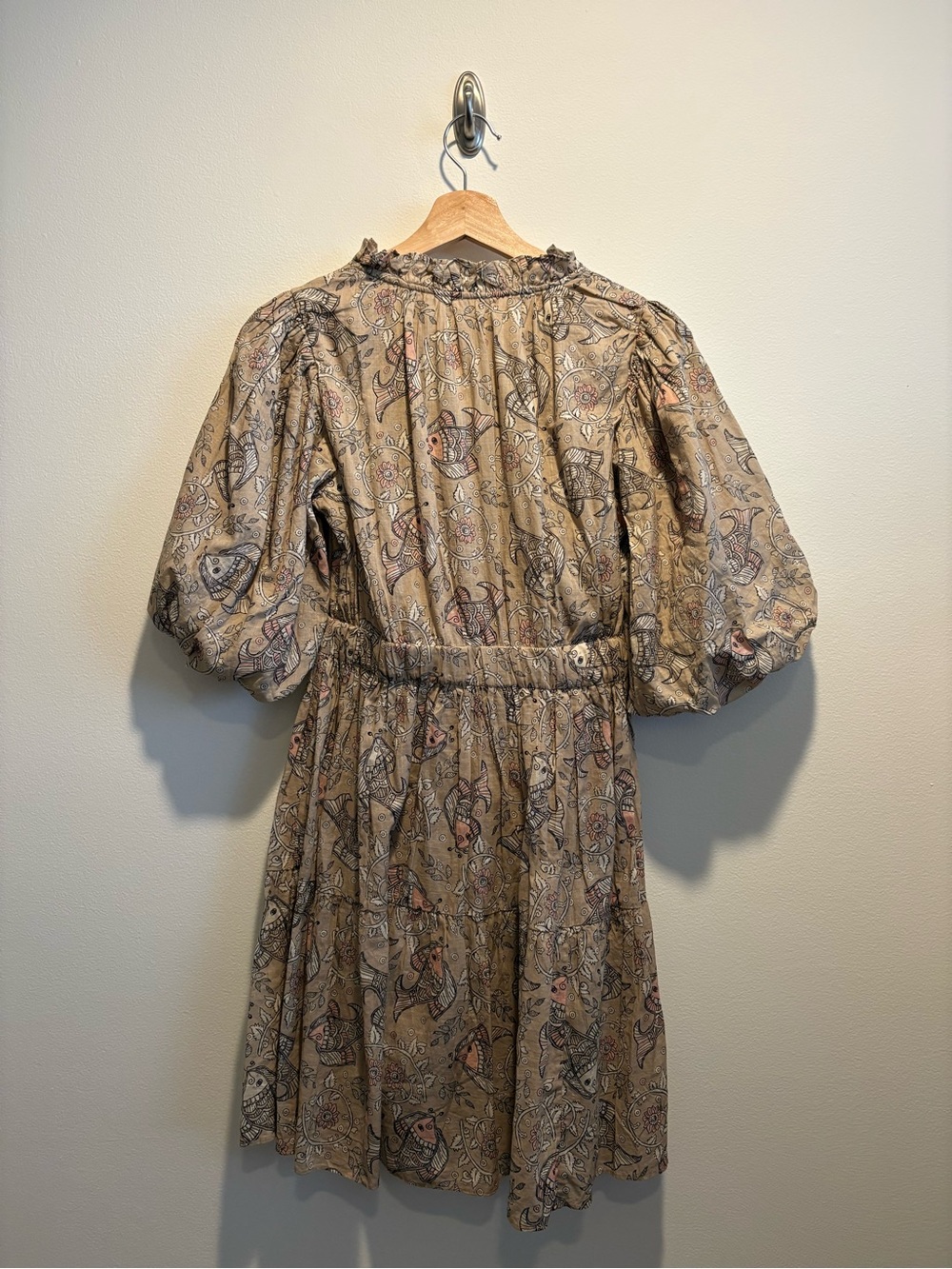 Anthropologie || Let Me Be Celeste Mini Dress Block Print Fish Cream XS - Picture 7 of 11